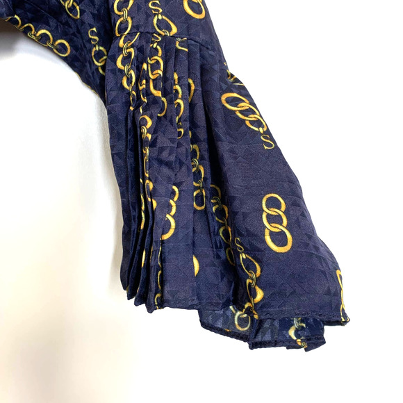 Sandro Milly Dress Chain Link Print Mini Silk Navy Surplice Long Sleeves - Picture 8 of 16